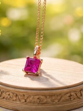 Pink Sapphire Pendant 18K Rose Gold Vermeil, September Birthstone